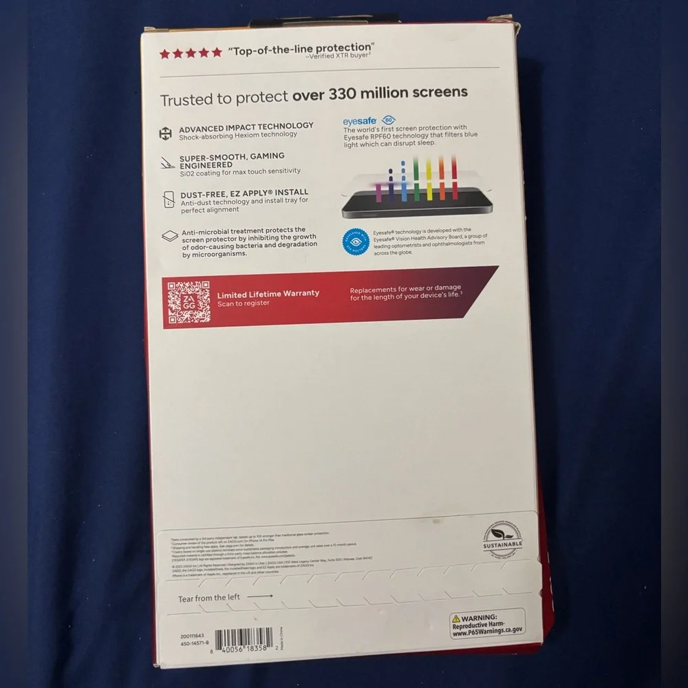 NWOT ZAGG Glass XTR3 Blue Light Screen Protector for iPhone 15 Pro Max